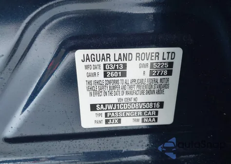 2013 Jaguar Xj z USA, uszkodzony, nr VIN SAJWJ1CD5D8V50816